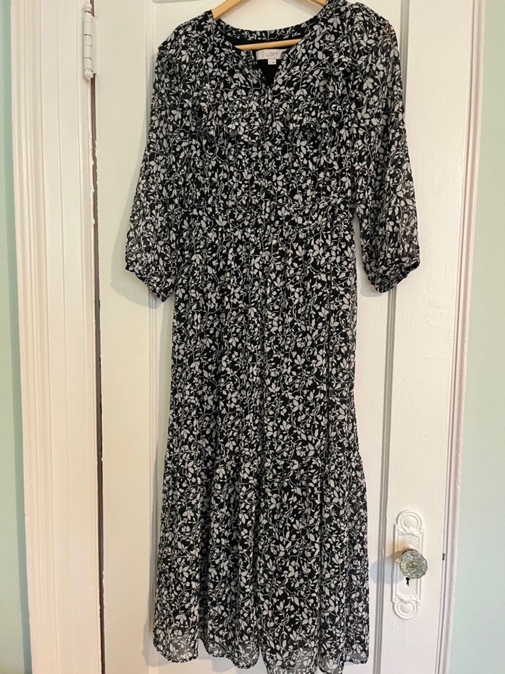 LOFT Black and White Floral Maxi Dress
